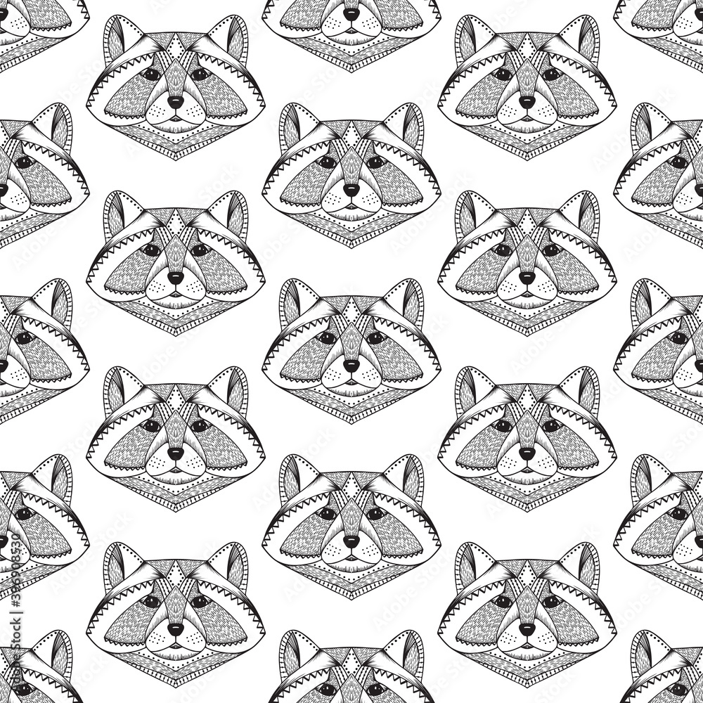 Hand drawn Raccoons heads Vector Seamless pattern. Ethnic animal. Tribal patterned Raccoon Hand drawn Raccoons heads Vector Seamless pattern. Ethnic animal. Tribal patterned Raccoon