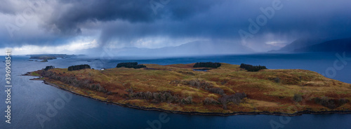 Aerial view of loch linnhe and offshore islands on the west coast of the argyll region of the highlands of Scotland during winter photo