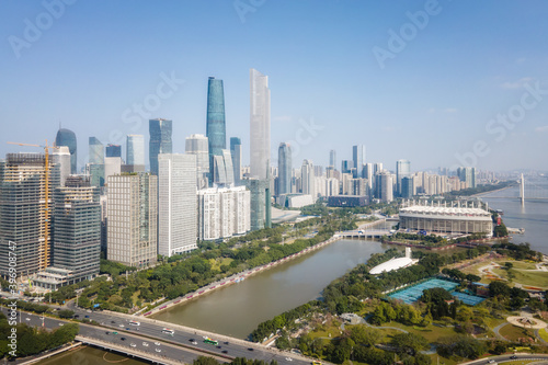 Aerial photography China Guangzhou modern city architecture landscape skyline