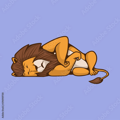 cartoon animal design sleeping lion cute mascot logo