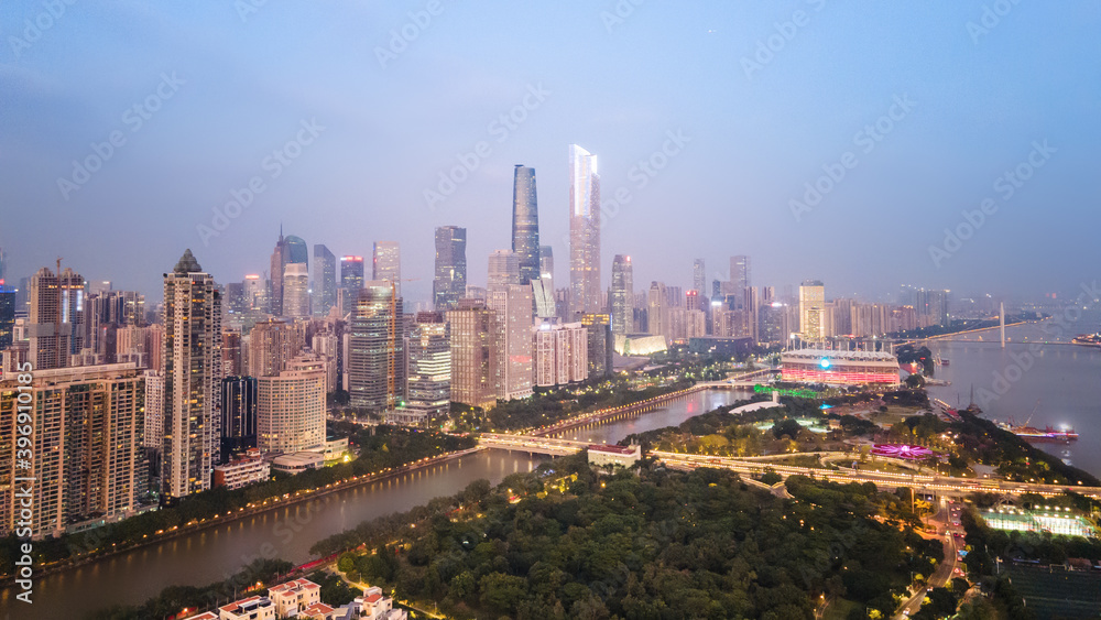 Aerial photography China Guangzhou modern city architecture landscape skyline