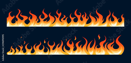 Flame borders in cartoon style, vector set