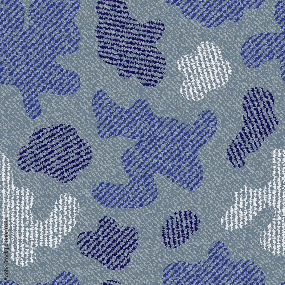 Camouflage Jeans background. Vector Denim seamless pattern. Blue jeans cloth.