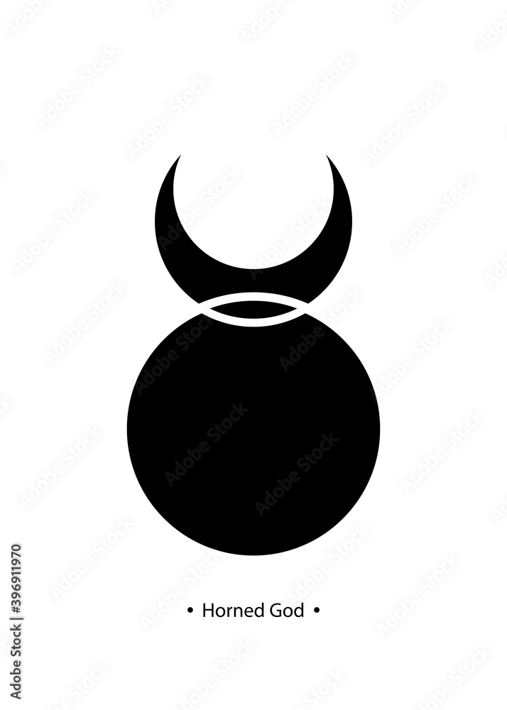 Horned God Wiccan icon. God of nature, wilderness, sexuality, hunting. Wicca  deities Symbol consort Triple Goddess, moon horned taurus sign vector  isolate on white background Stock Vector | Adobe Stock