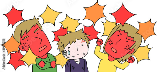 Caucasian angry couple who abuses children