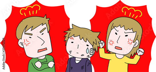 Caucasian angry couple who abuses children