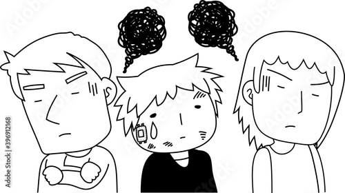 Monochrome angry couple who abuses children