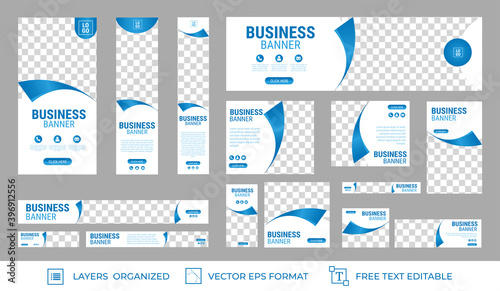 Set of Business Web Banners with standard size. Vertical, horizontal and square template. Vector EPS