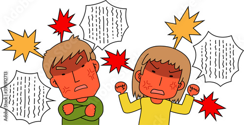 Caucasian angry couple making a fierce complaint