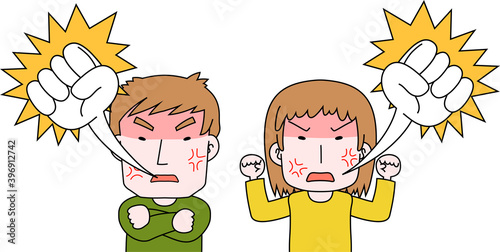 Caucasian angry couple making a fierce complaint