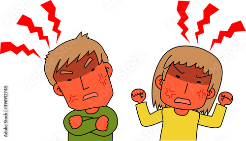 Caucasian angry couple making a fierce complaint