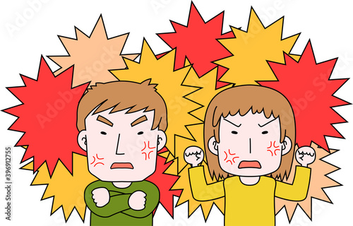 Caucasian angry couple making a fierce complaint