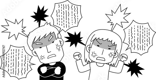 Monochrome angry couple making a fierce complaint