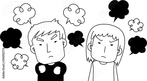 Monochrome angry couple making a fierce complaint