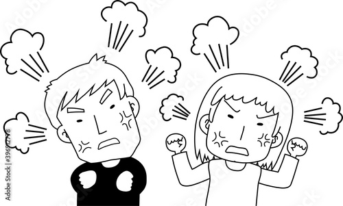 Monochrome angry couple making a fierce complaint