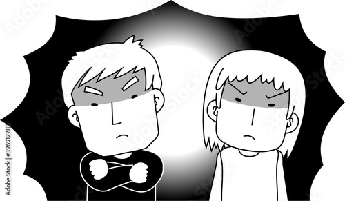 Monochrome angry couple making a fierce complaint