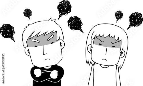 Monochrome angry couple making a fierce complaint