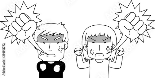 Monochrome angry couple making a fierce complaint