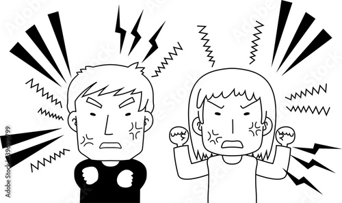 Monochrome angry couple making a fierce complaint