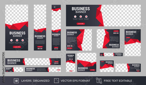 Set of Business Web Banners with standard size. Vertical, horizontal and square template. Vector EPS