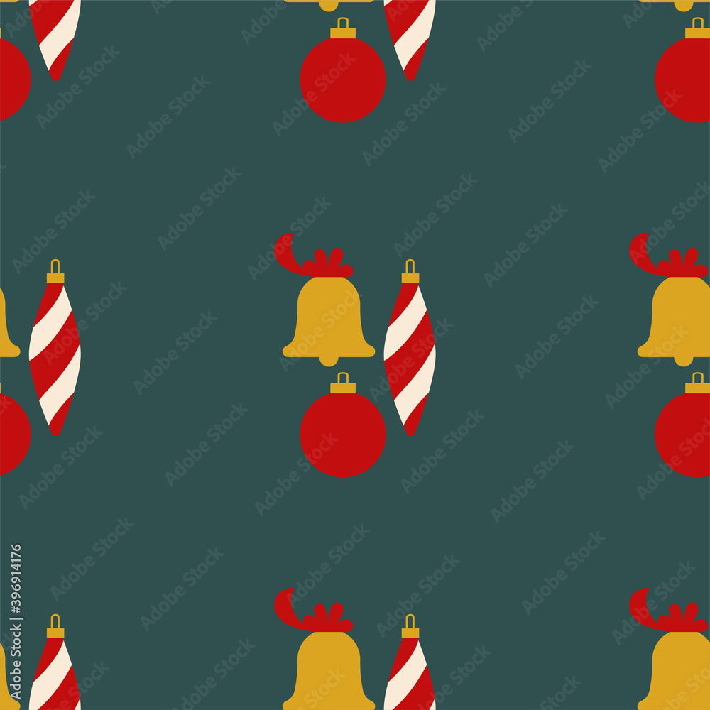 Fototapeta premium Golden Christmas bell with toys.