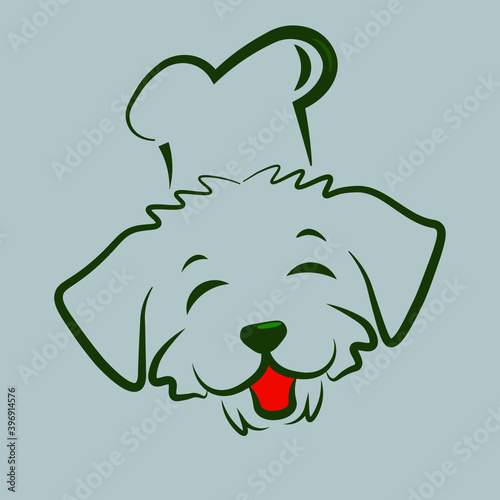 a dog wearing a chef hat is shown in a white background