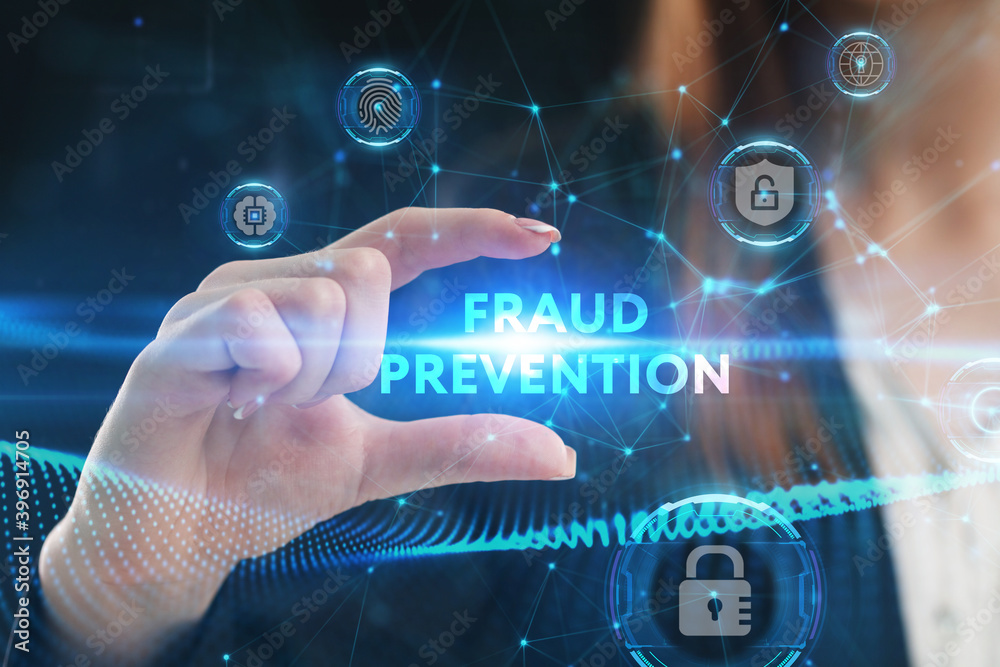 Business, Technology, Internet and network concept. Young businessman working on a virtual screen of the future and sees the inscription: Fraud prevention Business, Technology, Internet and network concept. Young businessman working on a virtual screen of the future and sees the inscription: Fraud prevention