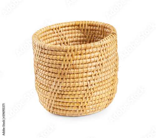 Vintage weave wicker basket isolated on white backgeround photo