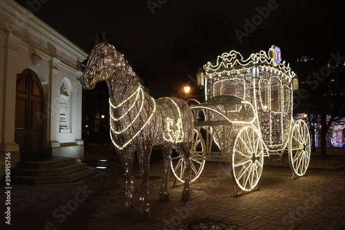 magic horse with illumination at night street