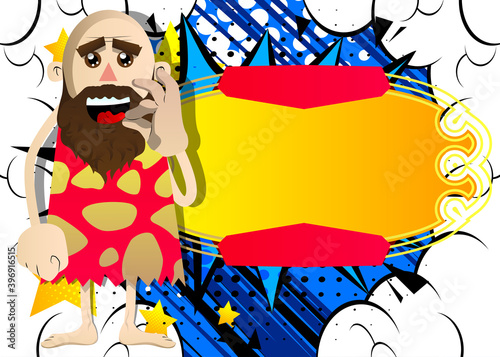 Cartoon man from prehistoric era showing ok sign. Vector illustration of a man from the stone age.