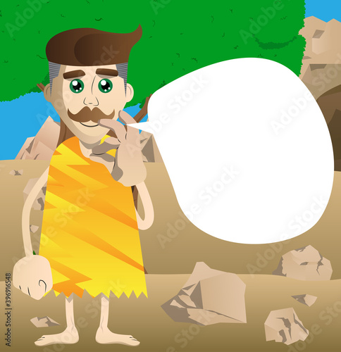 Cartoon man from prehistoric era showing ok sign. Vector illustration of a man from the stone age.
