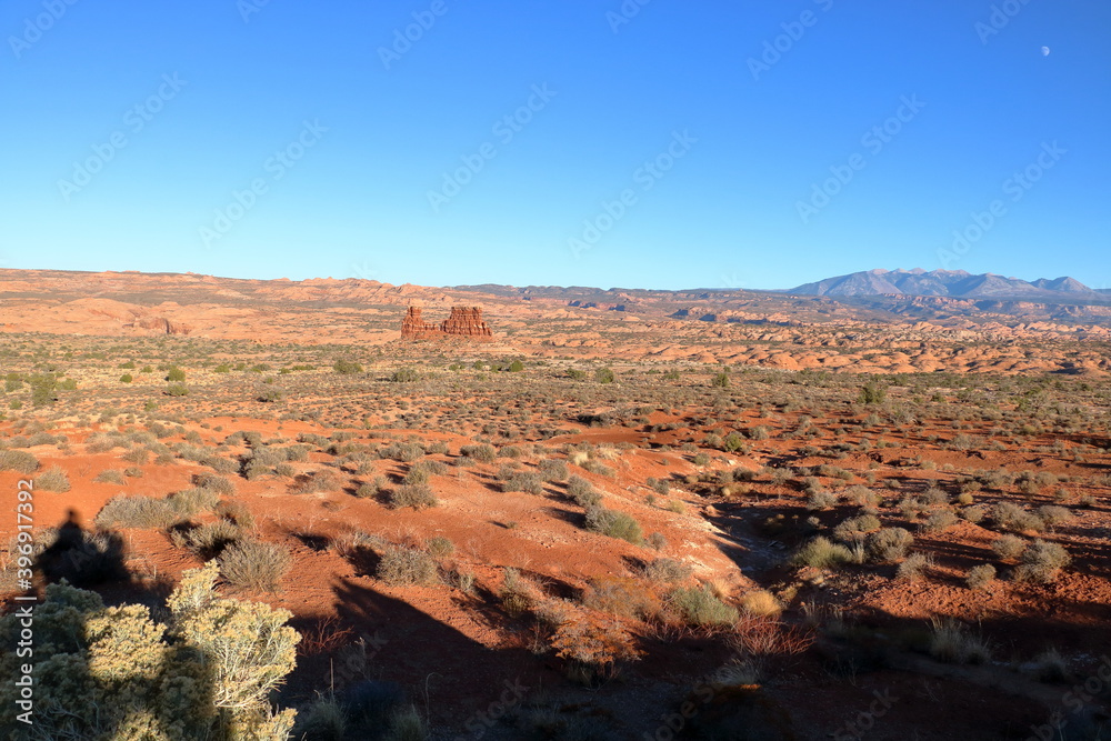 Desert landscape and La Sal Mountains in background, Arches National Park