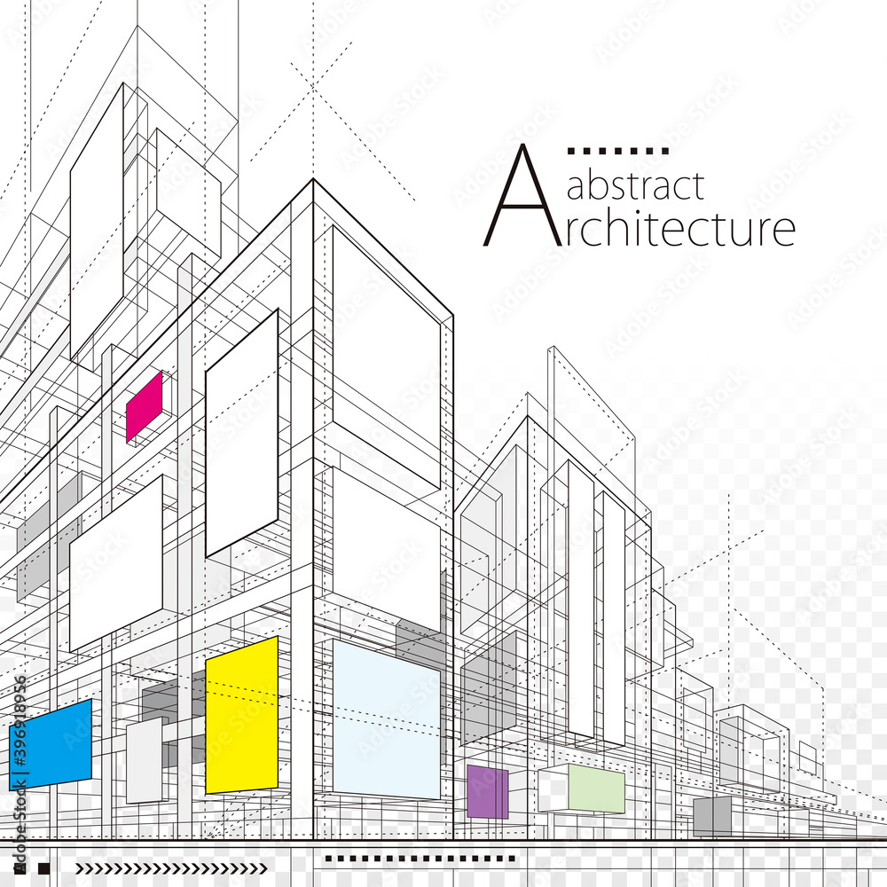 Architecture building construction perspective design,abstract modern urban line drawing background.
