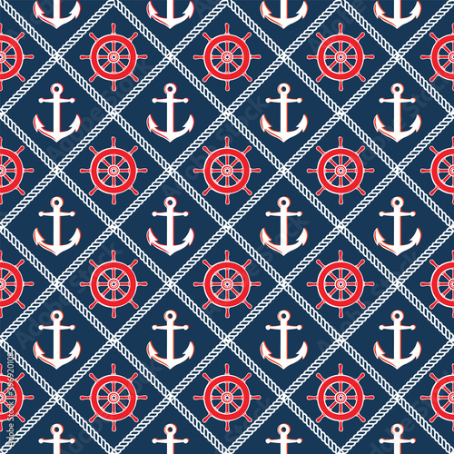 nautical marine rope and Anchors seamless pattern 