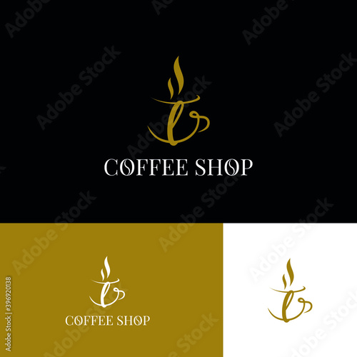 Initial l letter on cup coffee concept logo for coffee shop and store, cafeteria brand template