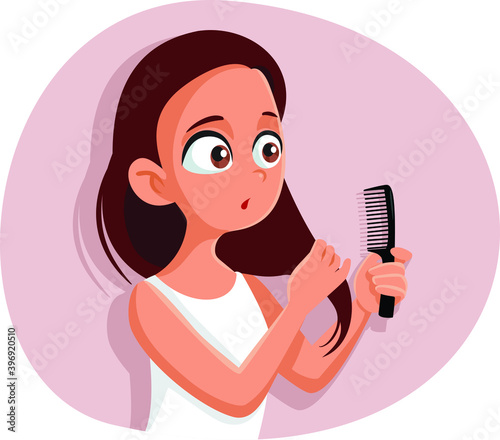 Funny Teen Girl Combing Her Hair Vector Cartoon