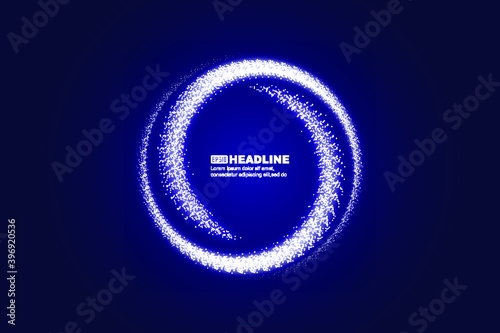 Symmetric luminescent particles converge into a circle, a technological vector background