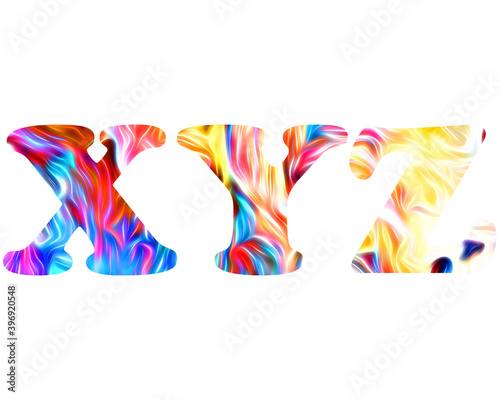 xyz letter logo, Alphabet Fire blazing Abc, 3d illustration 