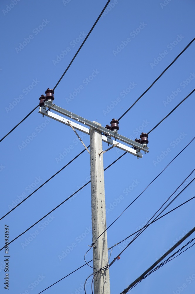 close up electric pylon in country Thailand close up electric pylon in country Thailand