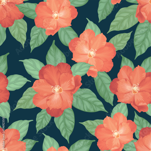 Seamless pattern with beautiful flowers and leaves background. Vector set of exotic tropical garden for holiday invitation  greeting card and textile fashion design.