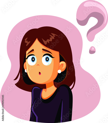 Confused Woman Having Many Questions Vector Cartoon