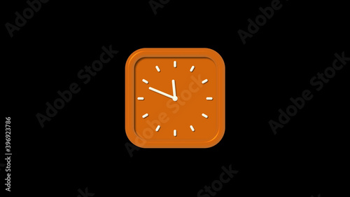 New brown color square 3d wall clock isolated on black background, 3d wall clock