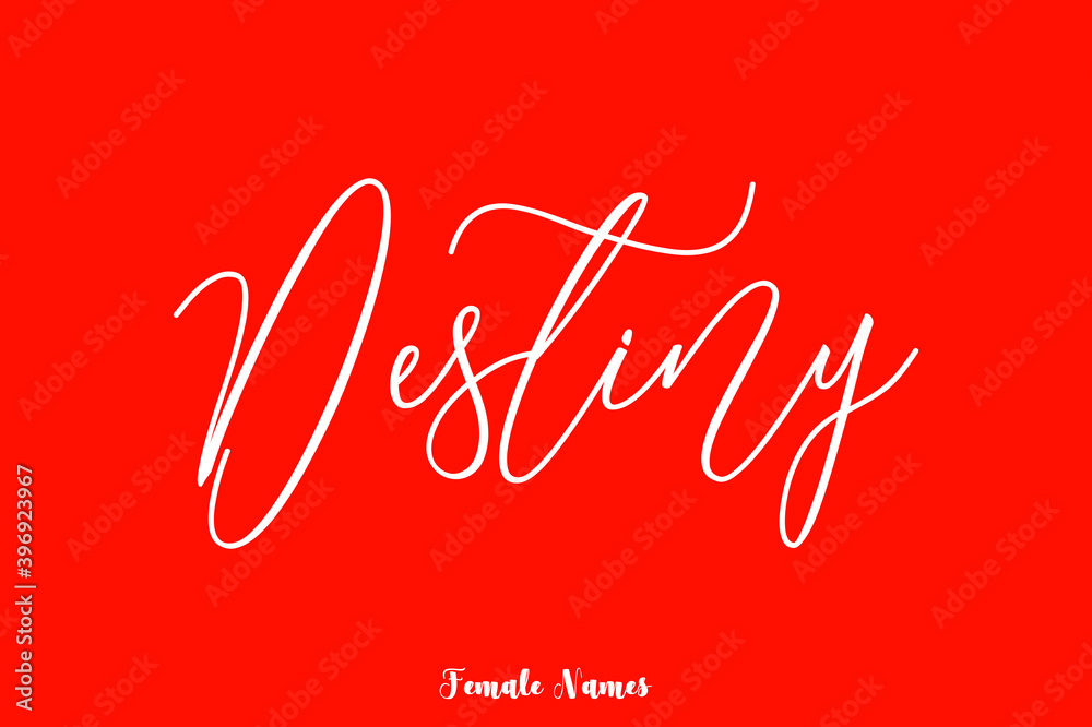 Destiny.-Female Name Handwriting Text On Red Background Destiny.-Female Name Handwriting Text On Red Background