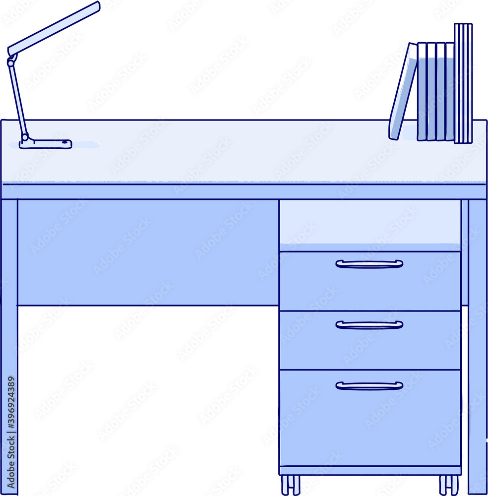 Simple line study desk and book and desk lamp and drawer