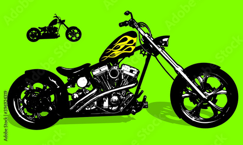 Fotografia, Obraz classic motorcycle chopper in woodcut style