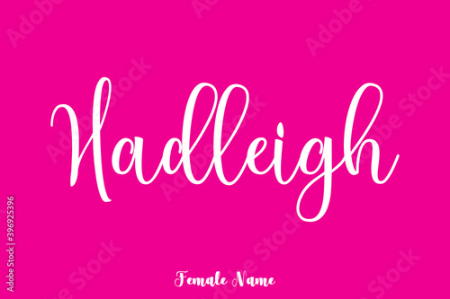 Hadleigh-Female Name Cursive Calligraphy White Color Text On Pink Background