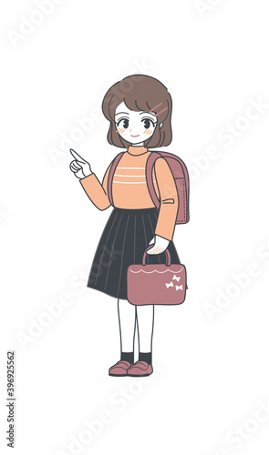 指を指す小学生・赤ランドセル・ベクター	
