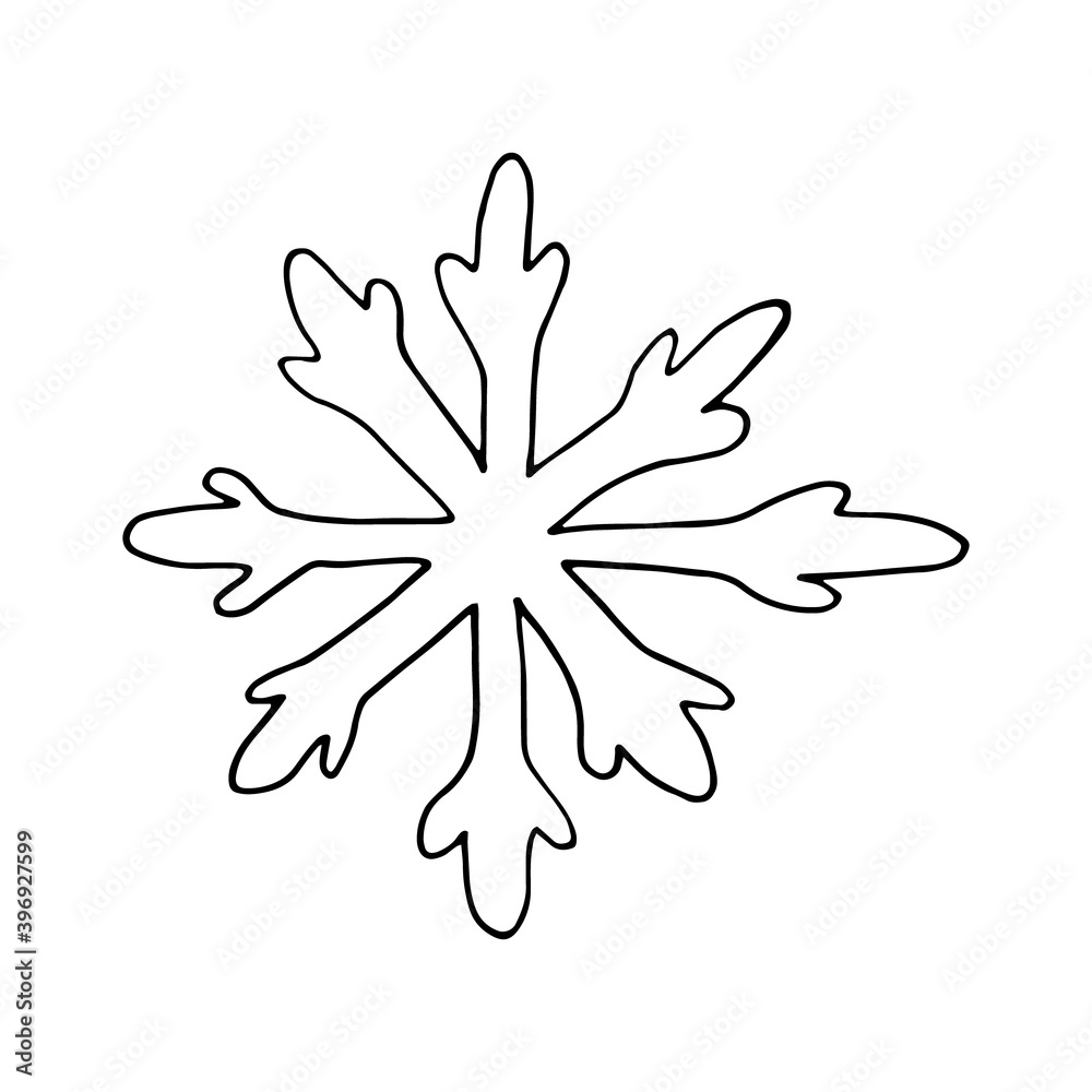 snowflake icon, sticker, decor, scrapbook. sketch hand drawn doodle. vector scandinavian monochrome minimalism. winter decor, christmas.