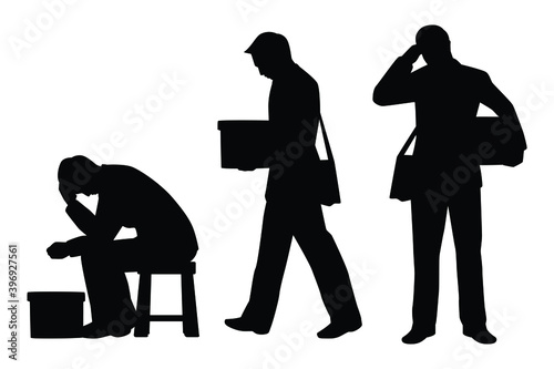 Sad unemployed business man silhouette vector on white