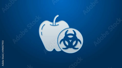 White line Genetically modified apple icon isolated on blue background. GMO fruit. 4K Video motion graphic animation.